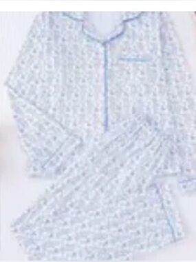 White Pajama Top with Lavender and Light Blue Monkey Print POLYESTER